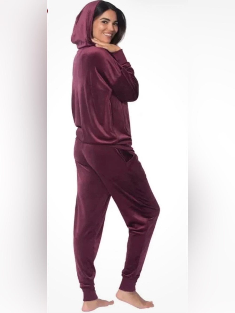 Felina Plum Velvet Track Pants & Zip Hoodie Set - Picture 2 of 4